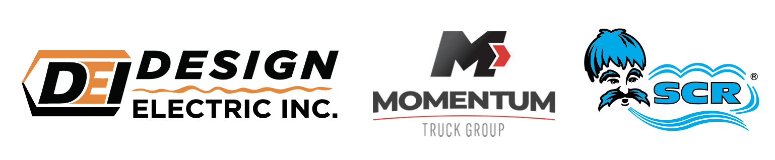 Design Electric, Momentum Trucking, and SCR logos