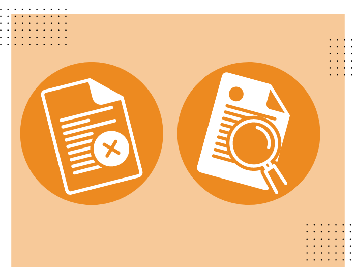 Orange background with 2 circles with legal document graphics inside each circle