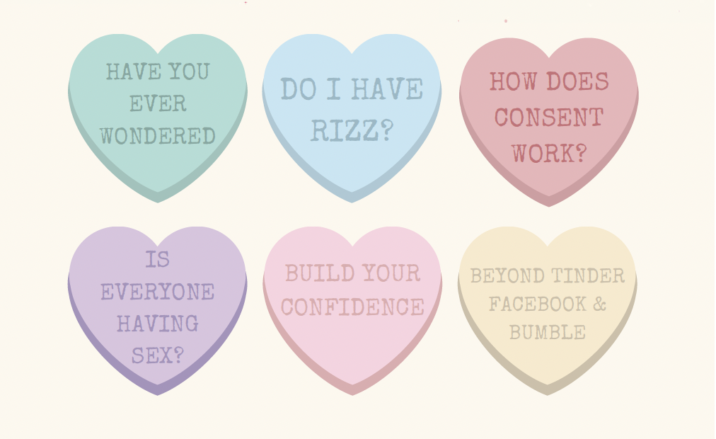 6 candy hearts with valentines and dating sayings on them