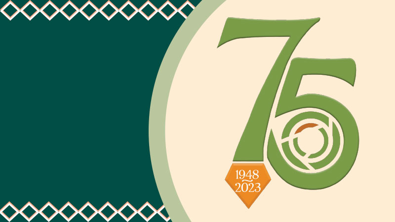 green background with 75 numbers and SCTCC circle logo. Decorative