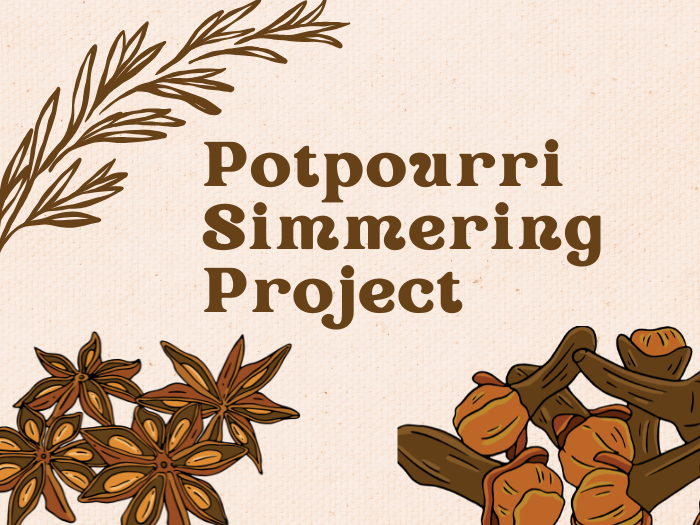 Potpourri Simmering Project on a tan paper background with cinnamon and clove