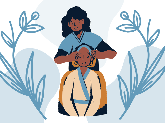 A person getting a massage with blue background