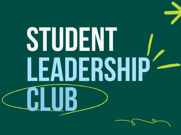 student leadership club - green background with decorative scribbles