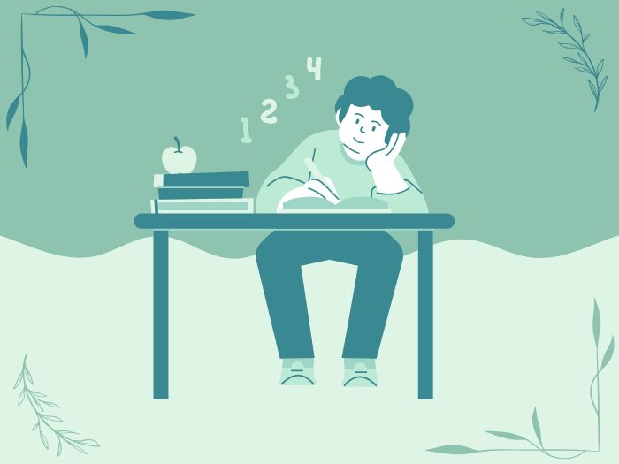 Illustration of a boy studying