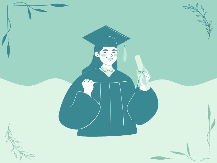 Illustration of a girl graduating