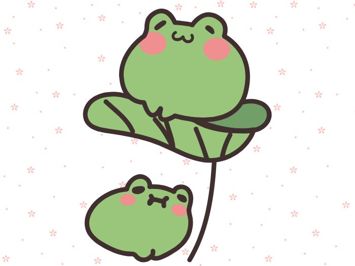 One frog sitting on a clover with another sitting under for shade