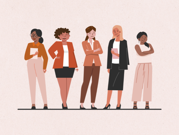 five women in business casual attire