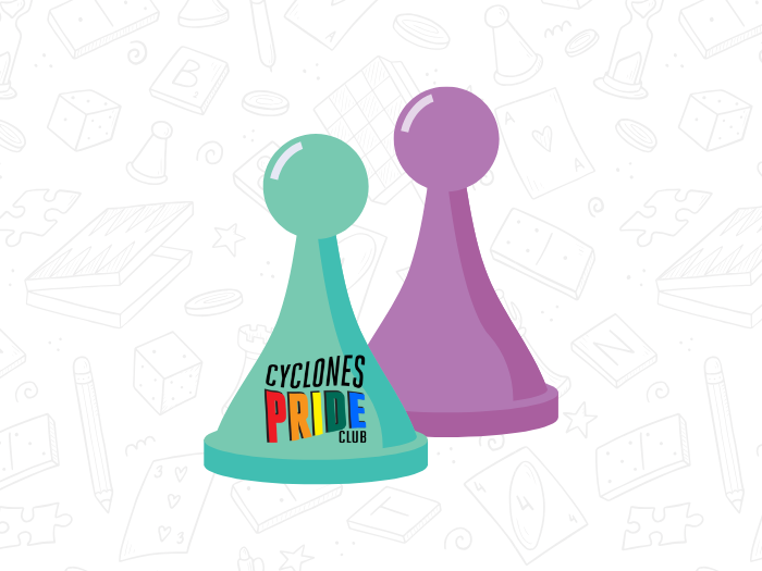 game pieces with the Cyclones Pride Club logo on them