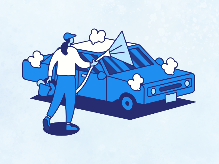 Person washing a car