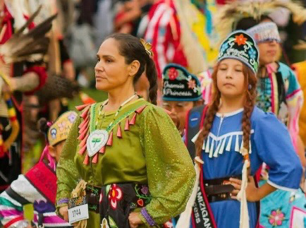 Native American Woman in traditional dress dancing