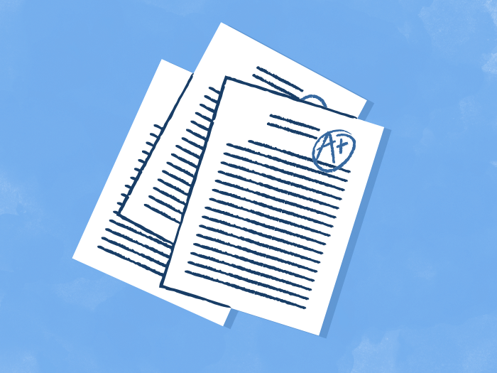 test with "A+" on them and a ice blue background