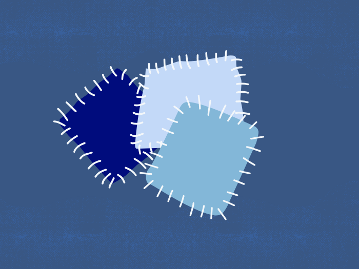 three piece of blue fabric with stitching around the edges