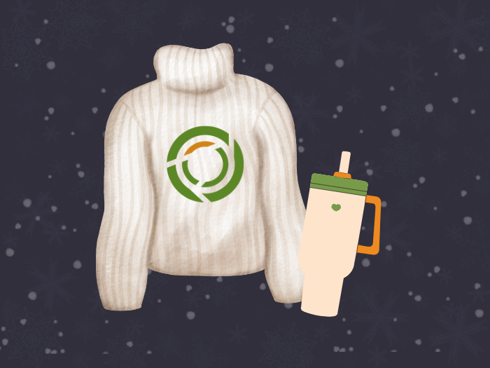 sweater with SCTCC logo on it and a green and orange water bottle