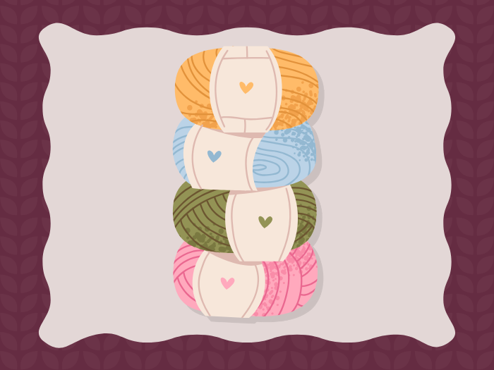 four skeins of yarn stacked on top of each other