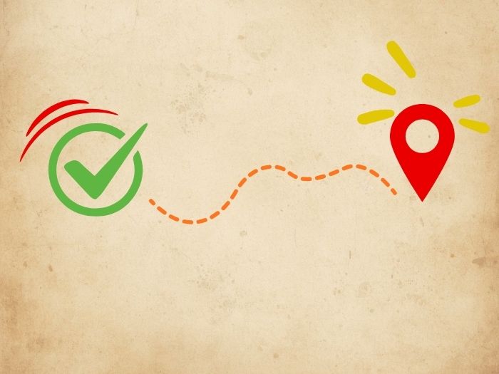 checkmark with dotted path to destination