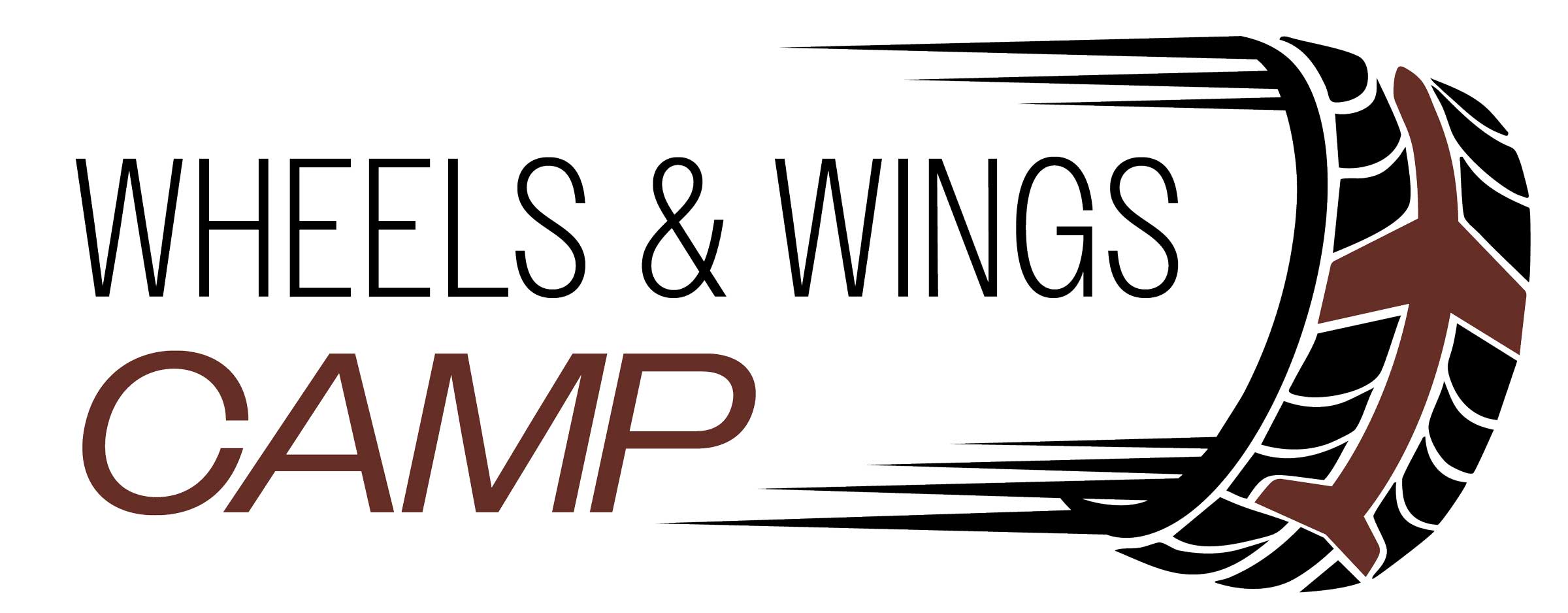 Wheels and Wings Camp text inside a wheel