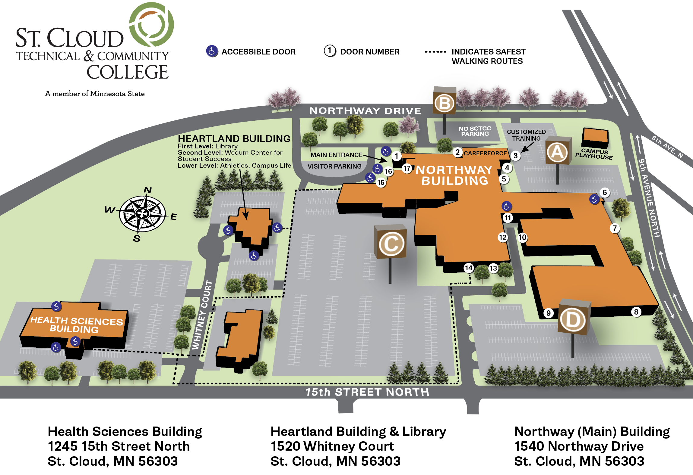 A visual representation of the SCTCC campus with locations marked. 